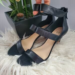 Vince Camuto VC-Meegan Black Leather Open Toe Strappy Sandals Size 9